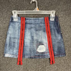 Quality Manufactured Poisons Denim Mini Skirt Distressed Junior's 1 Zipper Slit